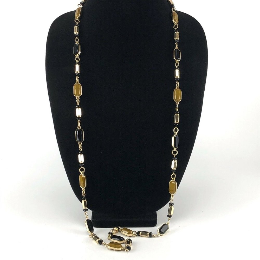 Gold-tone Necklace Long 39" Black & Copper Acrylic